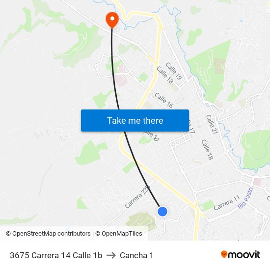 3675 Carrera 14 Calle 1b to Cancha 1 map