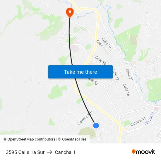 3595 Calle 1a Sur to Cancha 1 map