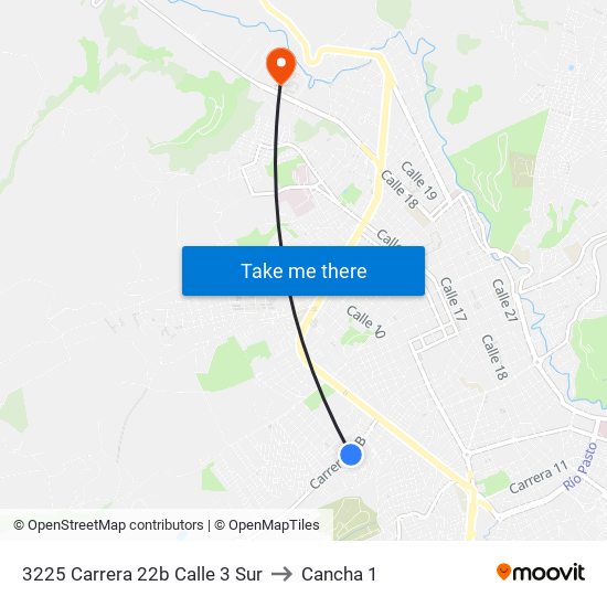 3225 Carrera 22b Calle 3 Sur to Cancha 1 map