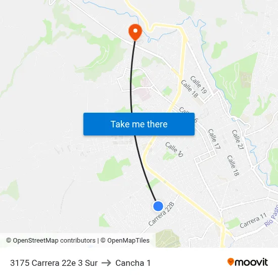 3175 Carrera 22e 3 Sur to Cancha 1 map
