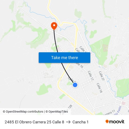 2485 El Obrero   Carrera 25 Calle 8 to Cancha 1 map