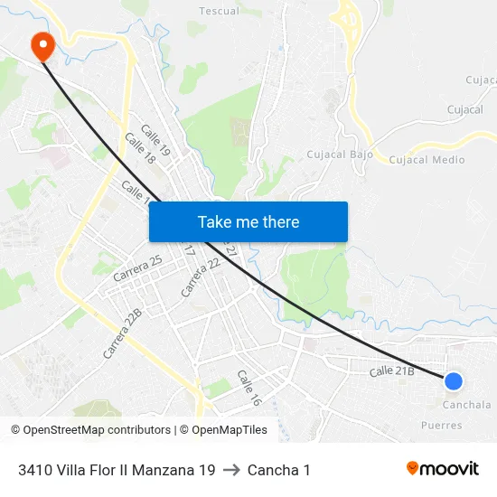 3410 Villa Flor II Manzana 19 to Cancha 1 map