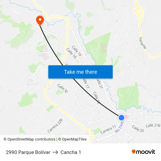 2990 Parque Bolívar to Cancha 1 map