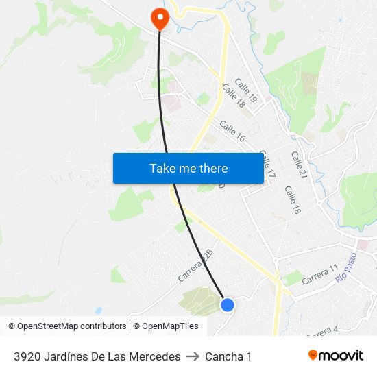 3920 Jardínes De Las Mercedes to Cancha 1 map