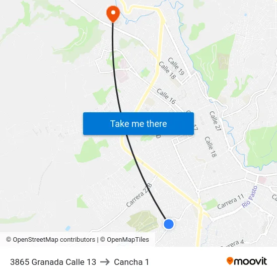 3865 Granada Calle 13 to Cancha 1 map