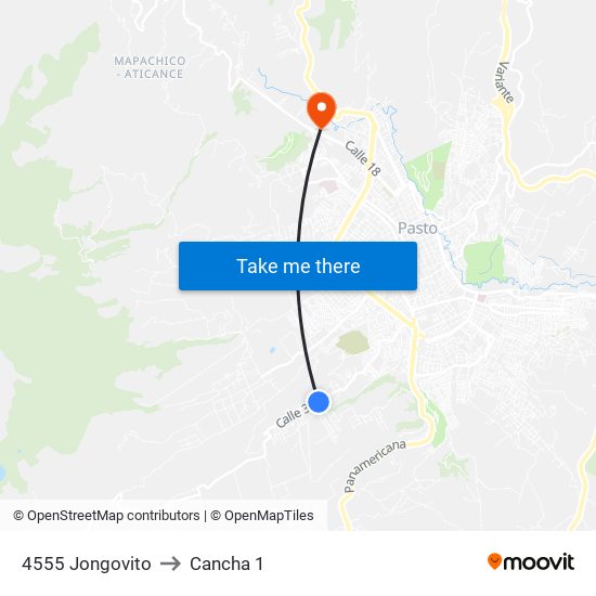 4555 Jongovito to Cancha 1 map
