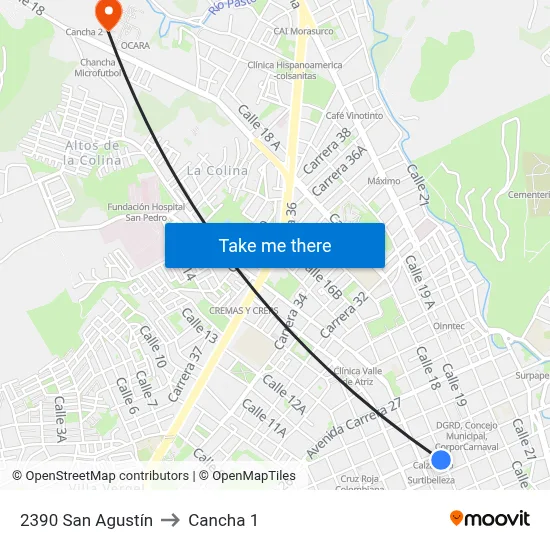 2390 San Agustín to Cancha 1 map