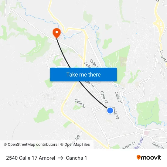 2540 Calle 17 Amorel to Cancha 1 map