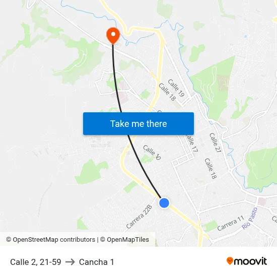 Calle 2, 21-59 to Cancha 1 map