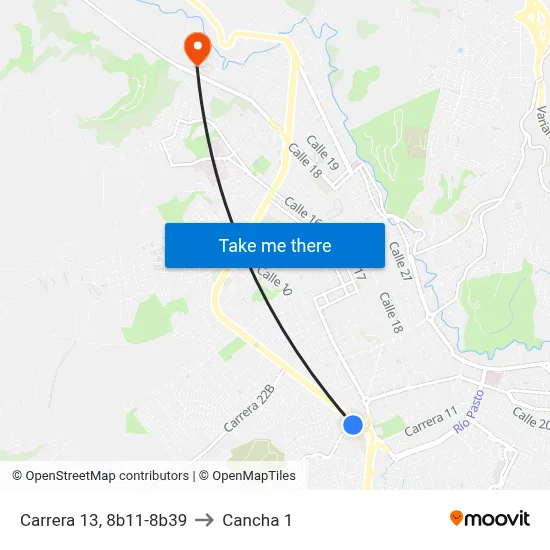Carrera 13, 8b11-8b39 to Cancha 1 map