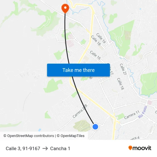 Calle 3, 91-9167 to Cancha 1 map