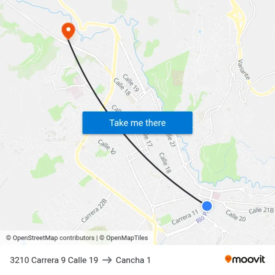 3210 Carrera 9 Calle 19 to Cancha 1 map
