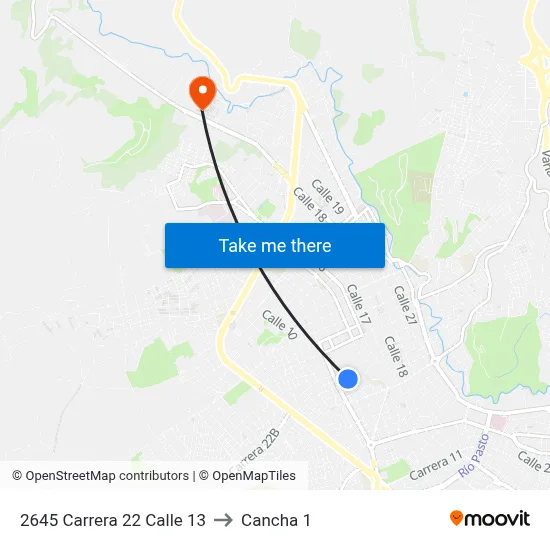 2645 Carrera 22 Calle 13 to Cancha 1 map