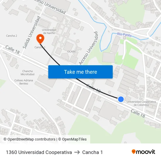 1360 Universidad Cooperativa to Cancha 1 map