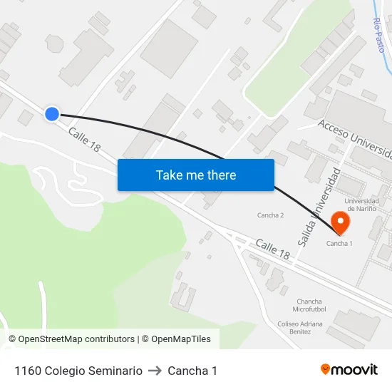 1160 Colegio Seminario to Cancha 1 map