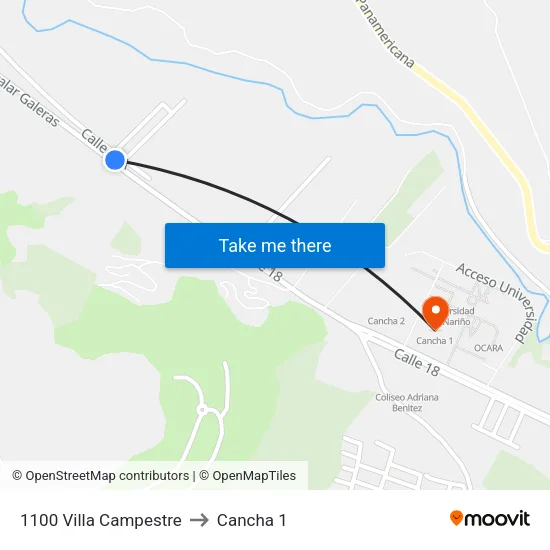 1100 Villa Campestre to Cancha 1 map
