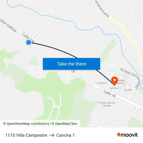 1110 Villa Campestre to Cancha 1 map
