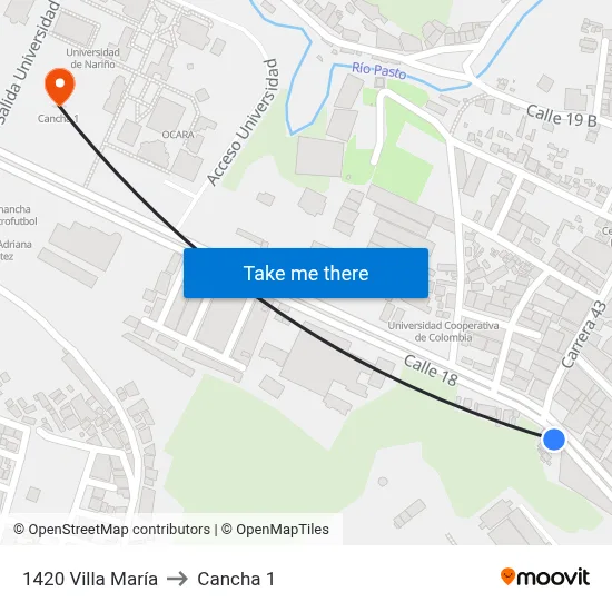 1420 Villa María to Cancha 1 map