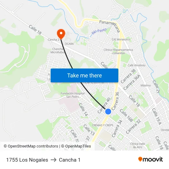 1755 Los Nogales to Cancha 1 map