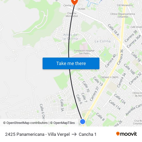 2425 Panamericana - Villa Vergel to Cancha 1 map