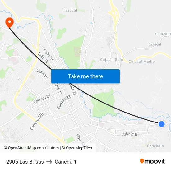 2905 Las Brisas to Cancha 1 map