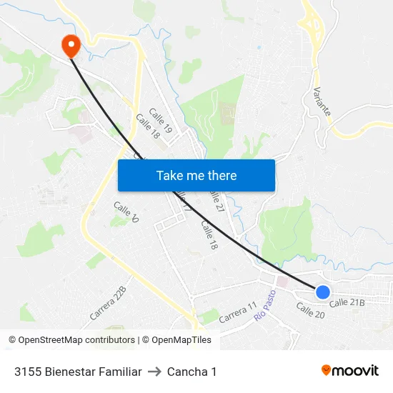 3155 Bienestar Familiar to Cancha 1 map