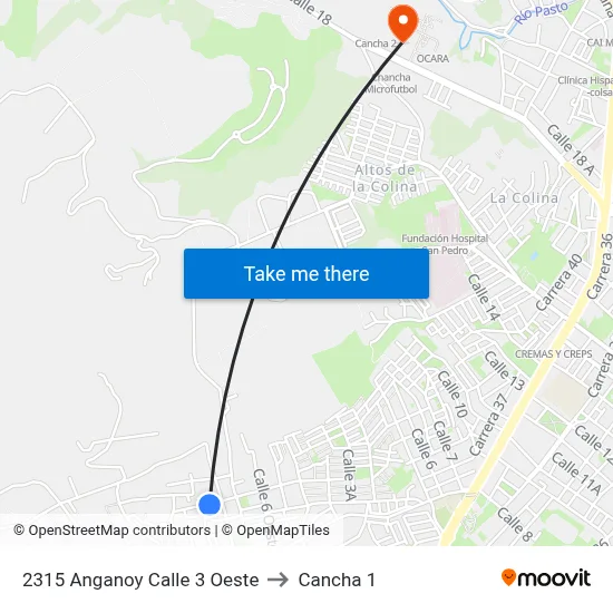 2315 Anganoy Calle 3 Oeste to Cancha 1 map