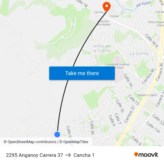 2295 Anganoy Carrera 37 to Cancha 1 map
