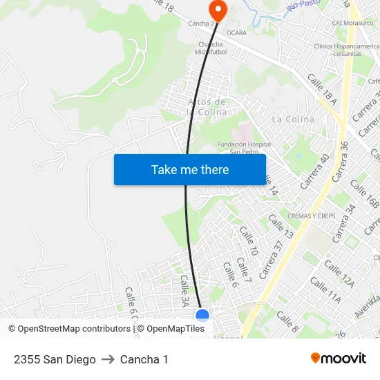 2355 San Diego to Cancha 1 map