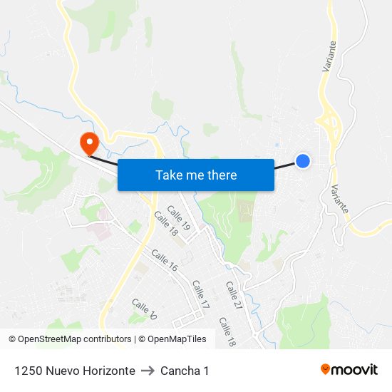 1250 Nuevo Horizonte to Cancha 1 map