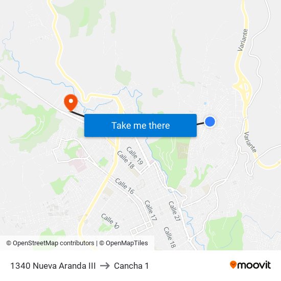1340 Nueva Aranda III to Cancha 1 map