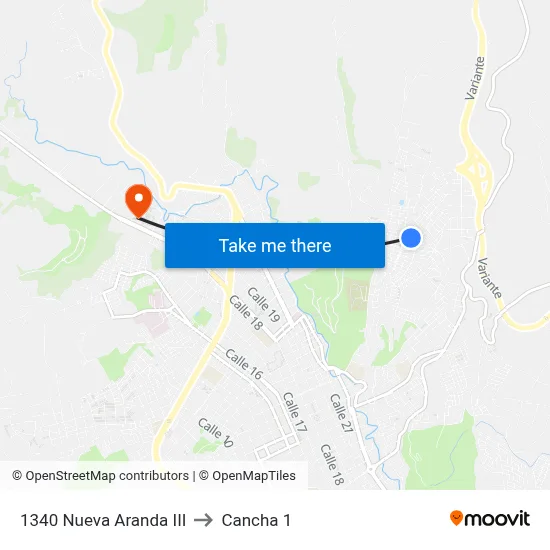 1340 Nueva Aranda III to Cancha 1 map