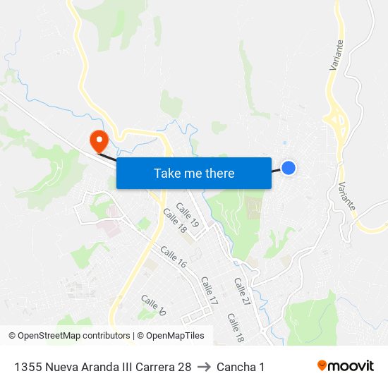 1355 Nueva Aranda III Carrera 28 to Cancha 1 map