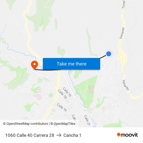 1060 Calle 40 Carrera 28 to Cancha 1 map