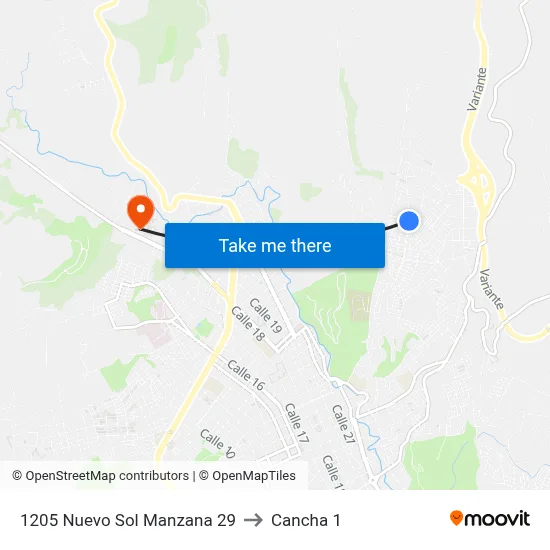 1205 Nuevo Sol Manzana 29 to Cancha 1 map
