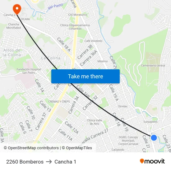 2260 Bomberos to Cancha 1 map