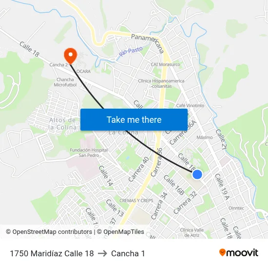 1750 Maridíaz Calle 18 to Cancha 1 map