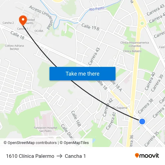 1610 Clínica Palermo to Cancha 1 map