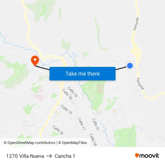 1270 Villa Nueva to Cancha 1 map