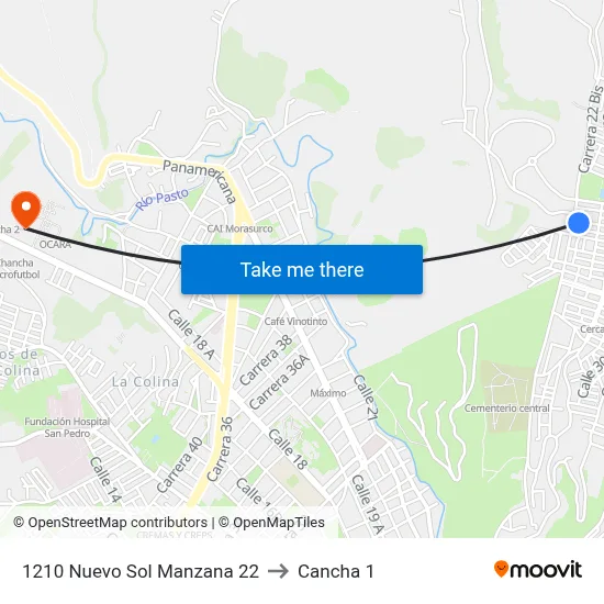 1210 Nuevo Sol Manzana 22 to Cancha 1 map
