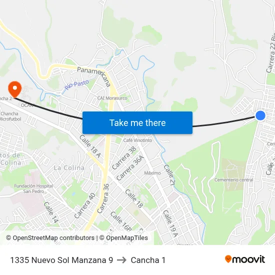 1335 Nuevo Sol Manzana 9 to Cancha 1 map