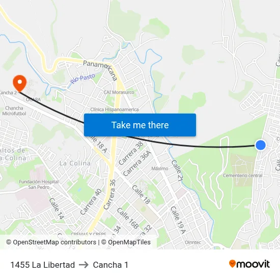 1455 La Libertad to Cancha 1 map