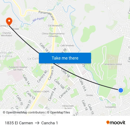 1835 El Carmen to Cancha 1 map