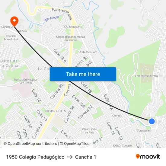 1950 Colegio Pedagógico to Cancha 1 map