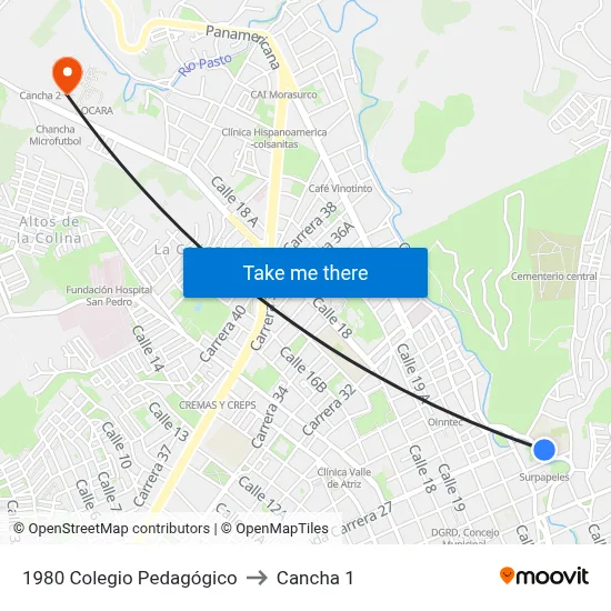 1980 Colegio Pedagógico to Cancha 1 map