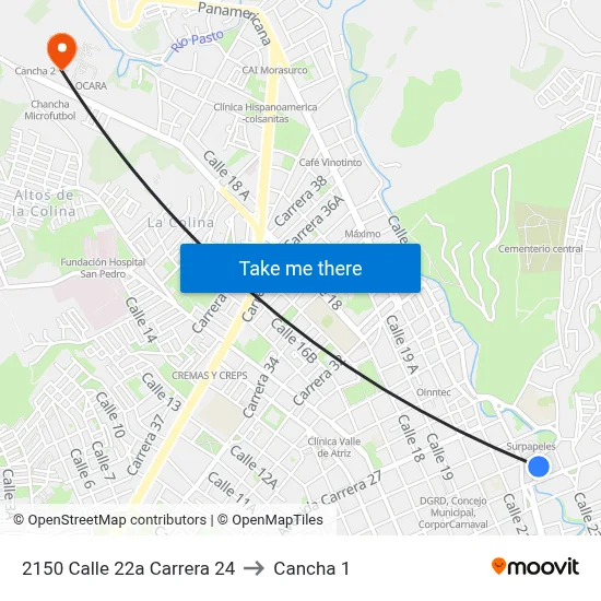 2150 Calle 22a Carrera 24 to Cancha 1 map