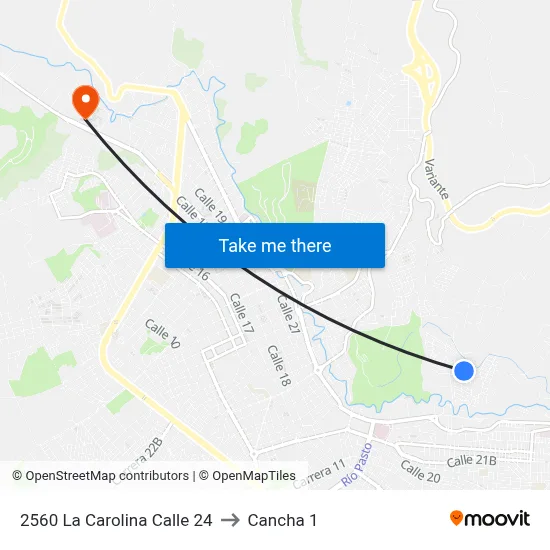 2560 La Carolina Calle 24 to Cancha 1 map