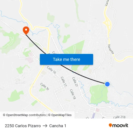 2250 Carlos Pizarro to Cancha 1 map