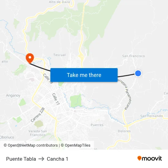 Puente Tabla to Cancha 1 map