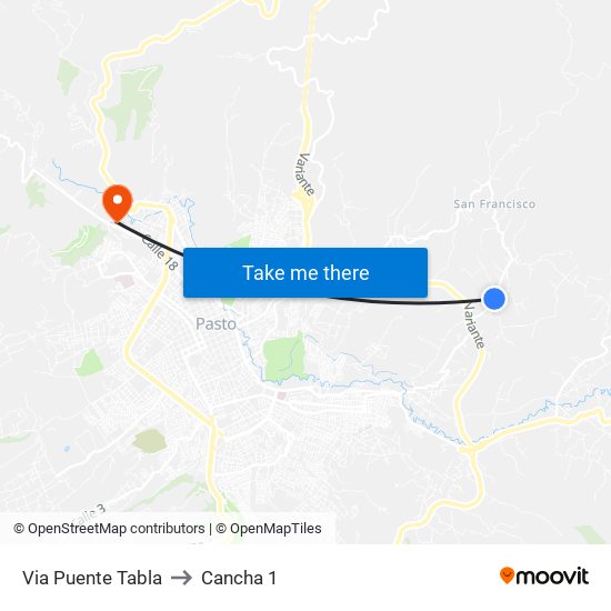 Via Puente Tabla to Cancha 1 map